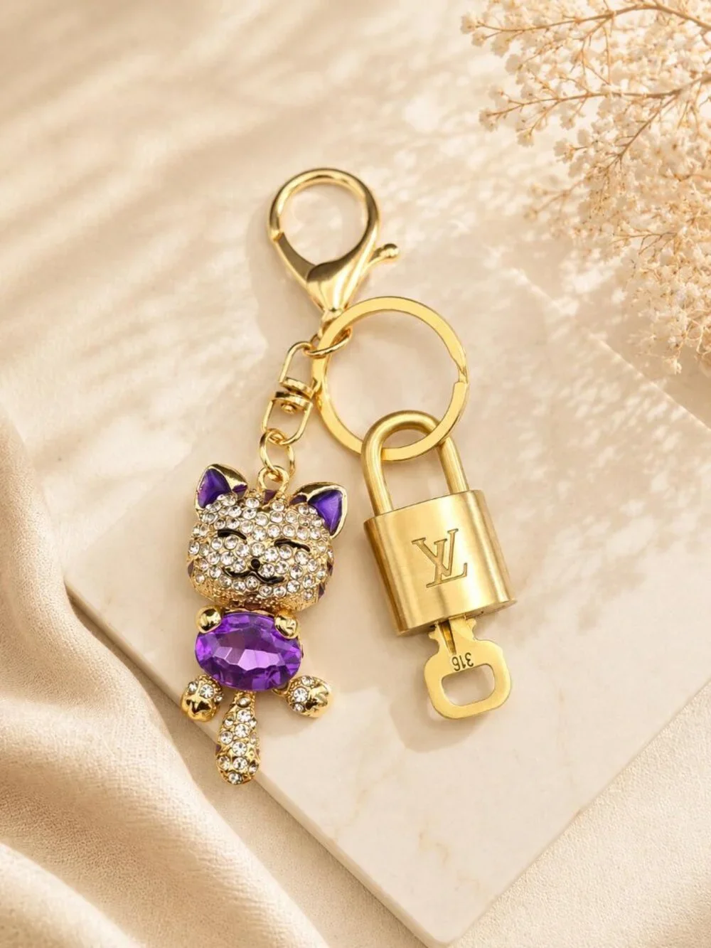 Louis Vuitton Gold Padlock 🔒 Key Set Authentic LV w/ Unbranded Cat Keychain